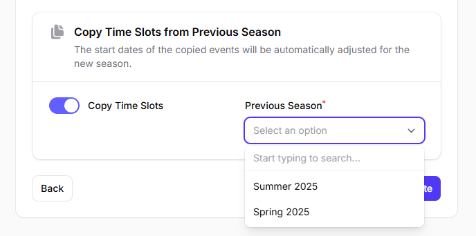 Copy from previous season