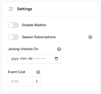 Event Settings
