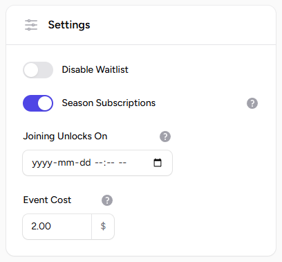 Season subscription toggle