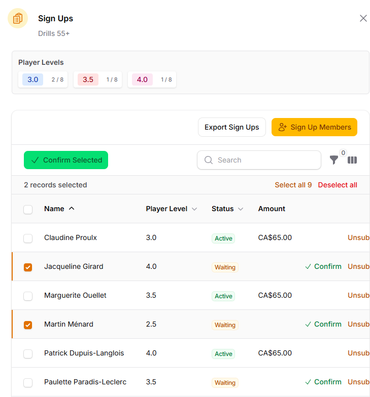 List event series subscribers