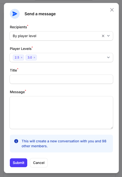Send message to player levels