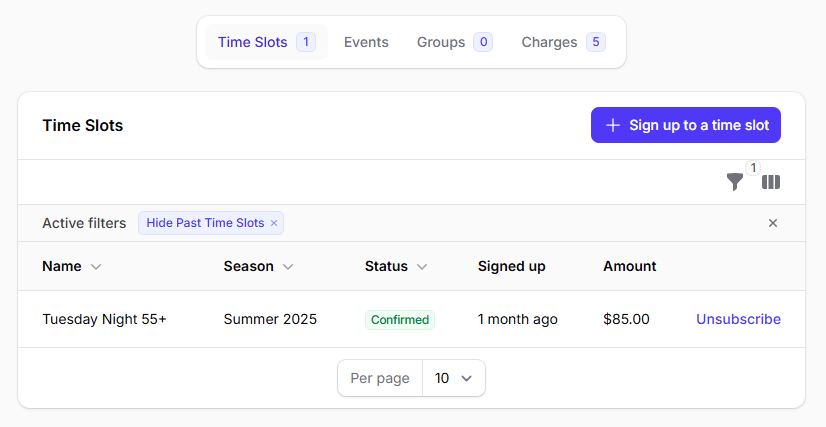 User time slot signup